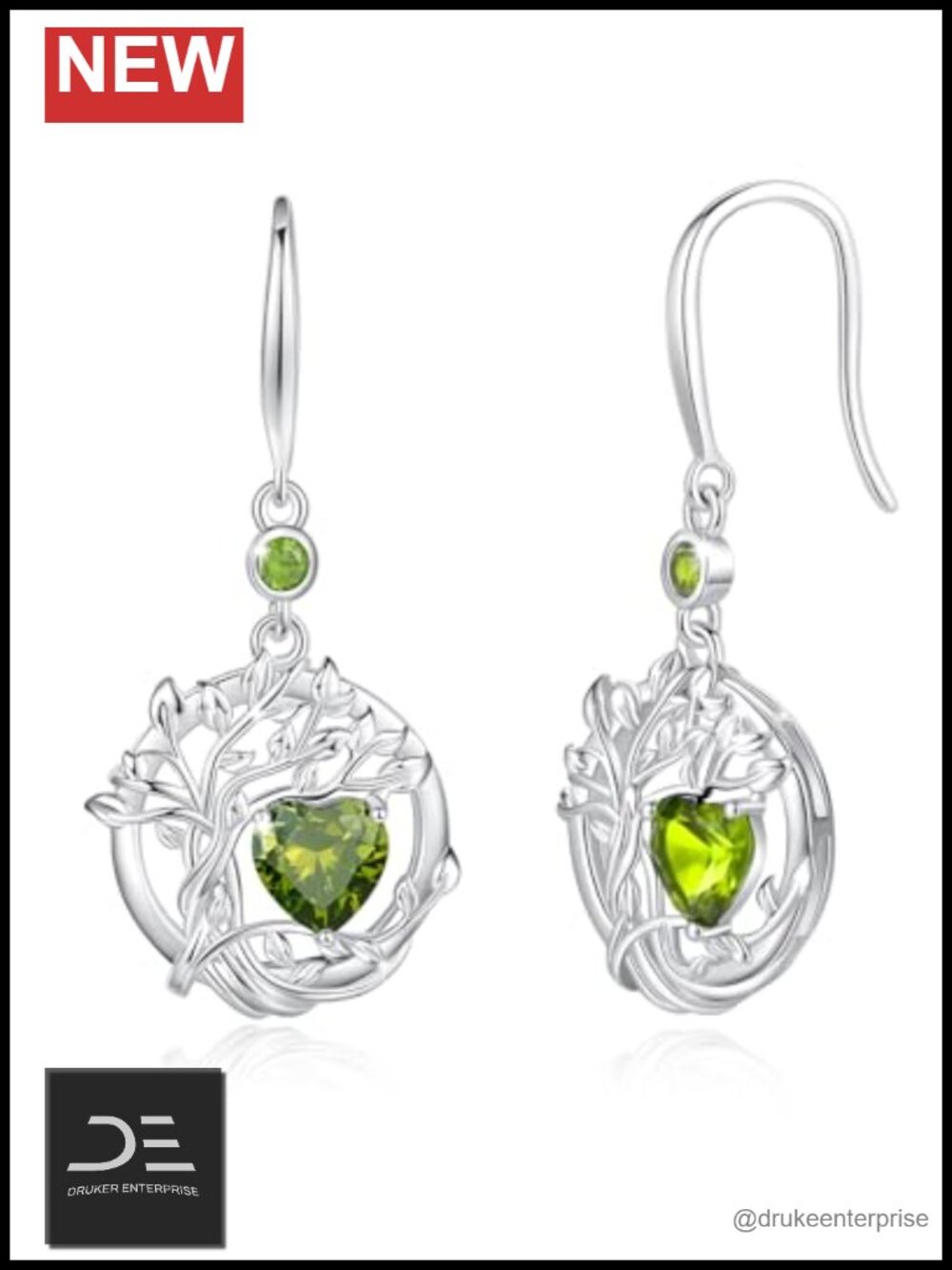 Tree of Life Dangle Birthstone Earrings Sterling Silver White Gold Plated